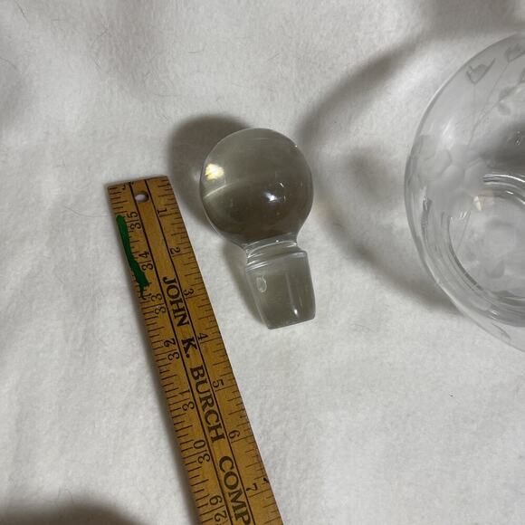 Etched Glass Elegant Cruet Bottle with Pour Spout, Handle & Heavy Ball Stopper - Picture 9 of 10
